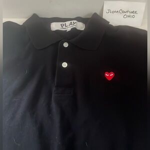 Commes des Garcon Red Heart Logo polo black, Play Comme Des Garçon designer
